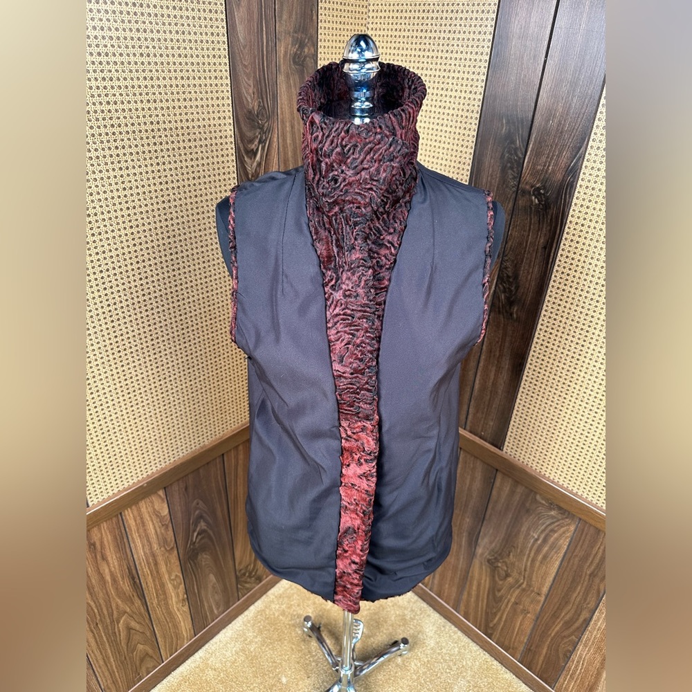 Vintage Robert Mann Furs Dyed Red Persian Lamb Fur Vest Jacket Coat Small - Picture 7 of 11